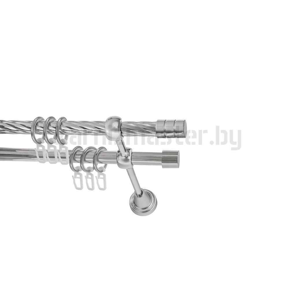 Карниз "Цилиндр" хром, двухрядный (19/19 мм, витая труба) - 10749