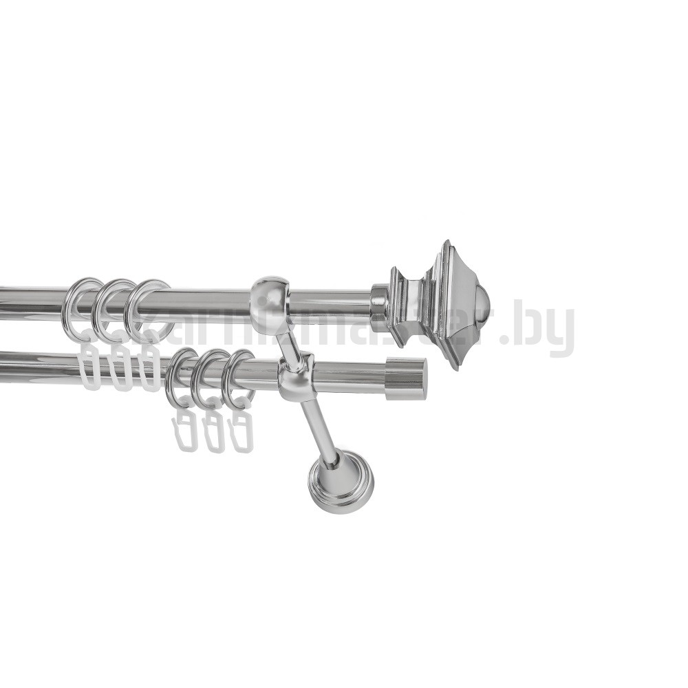 Карниз "Верди" хром, двухрядный (16/16 мм, гладкая труба) - 934