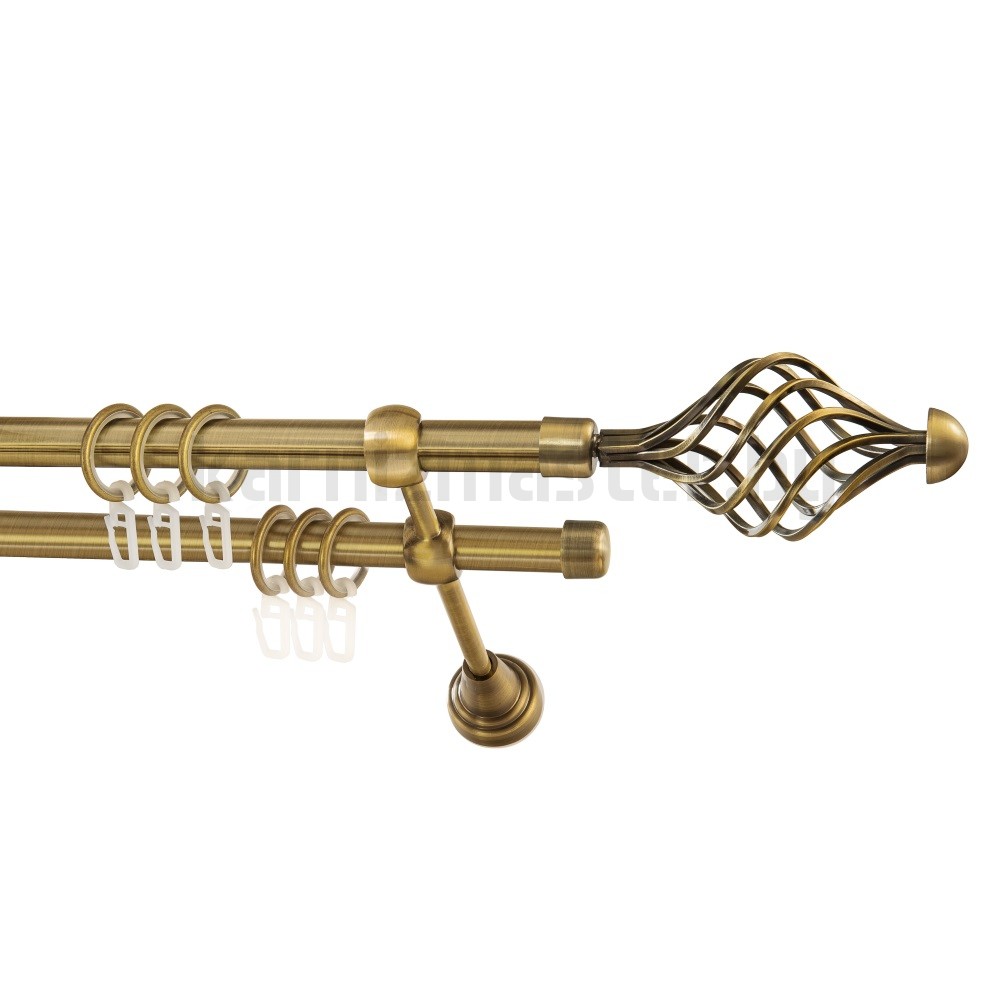 Карниз "Вираж" антик, двухрядный (16/16 мм, гладкая труба) - 1446