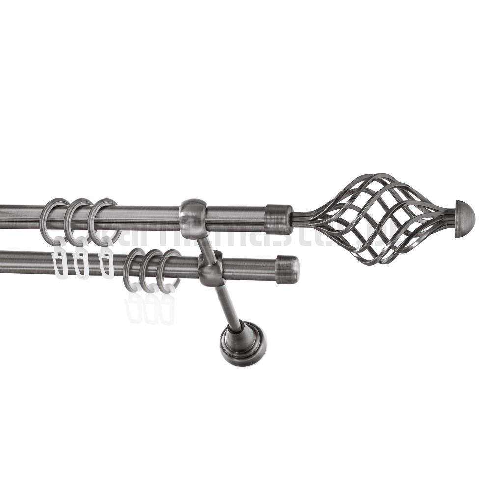 Карниз "Вираж" антрацит, двухрядный (16/16 мм, гладкая труба) - 1478