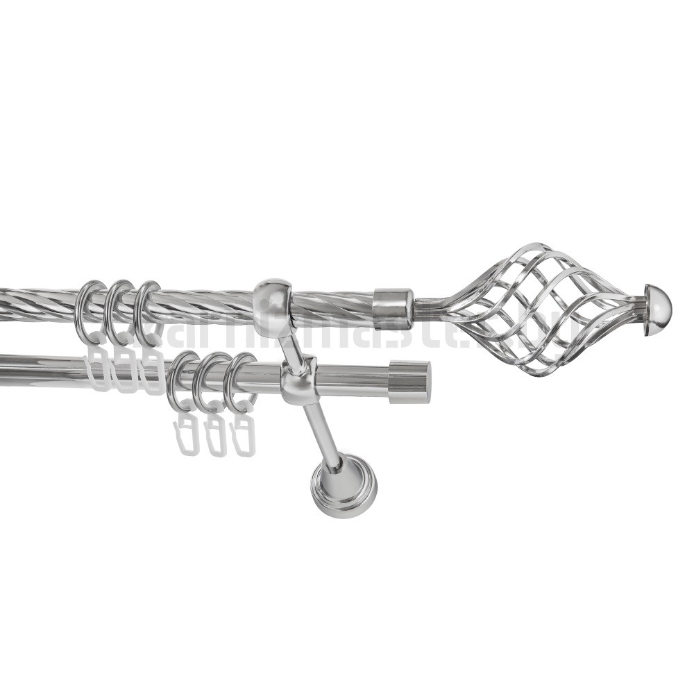 Карниз "Вираж" хром, двухрядный (16/16 мм, витая труба) - 1502