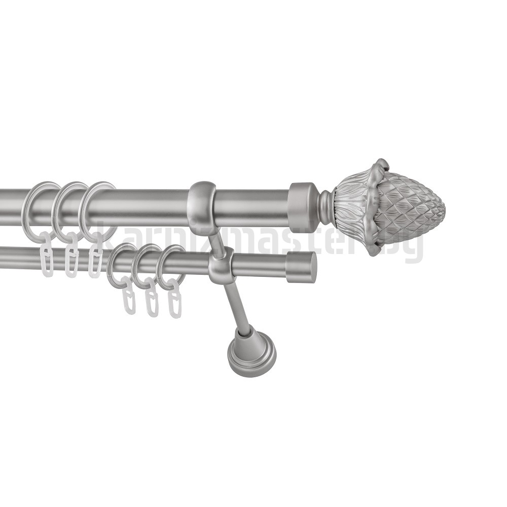 Карниз "Шишка" сатин, двухрядный (25/16 мм, гладкая труба) - 3494